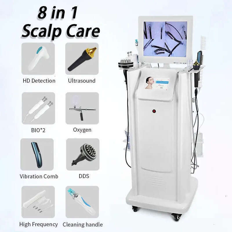 Multifunctional Advanced 8-In-1 Physiotherapy Scalp Massage Oxygen Jet Therapy Follicle Nourishing Oil Control Hair & Face Care Hydra Dermabrasion M