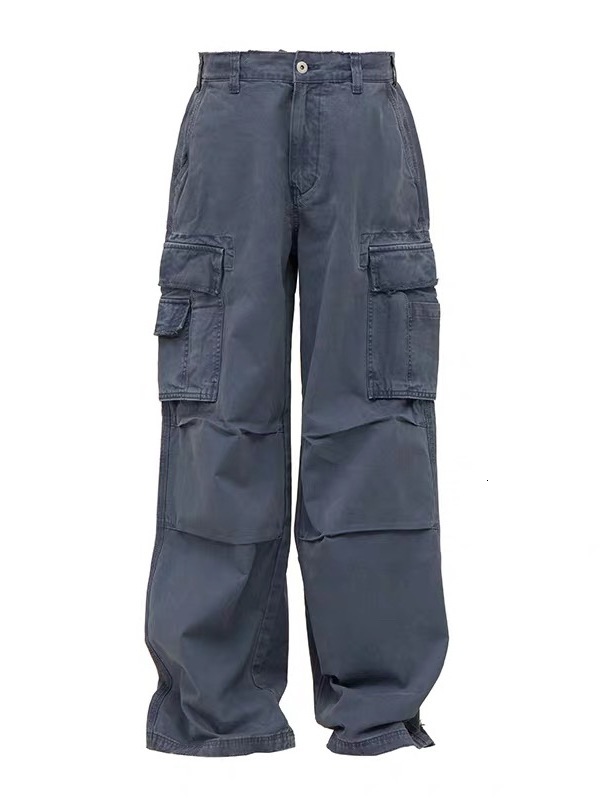 Men's Pants ERL Washed Blue Cargo Pants Vintage Purple Blue Distressed American Style Versatile Casual