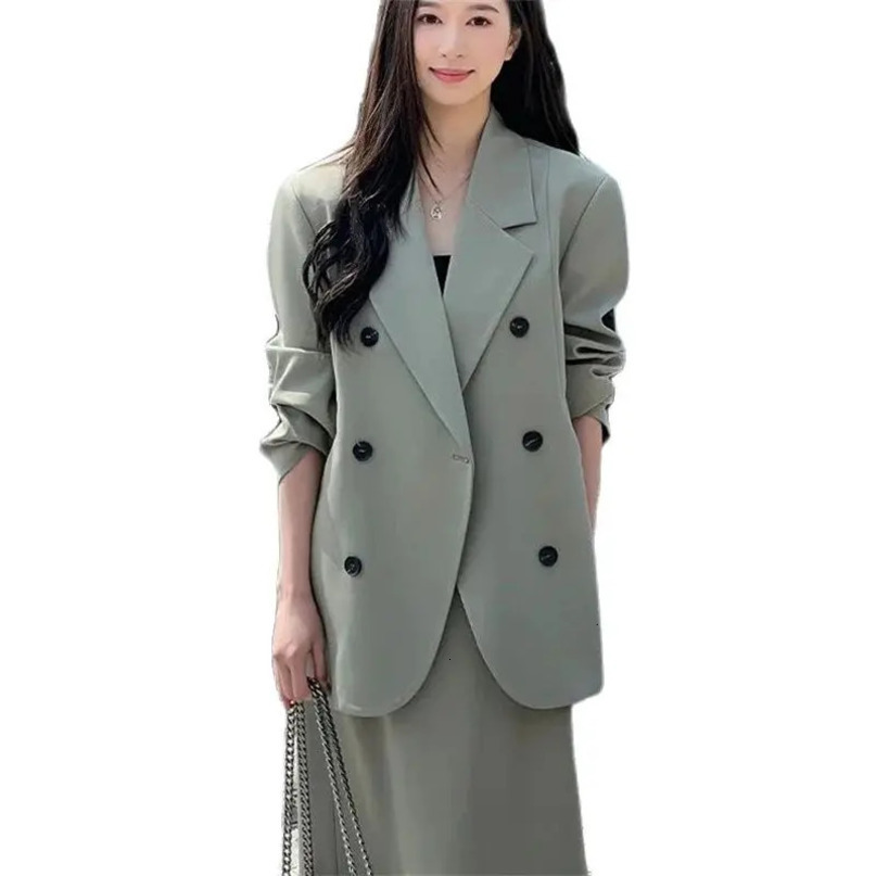 Spring Autumn Blazers Jackets Loose Suit Set Womens Clothing Royal Sister Coat Skirt Women Two Piece Sets 240704