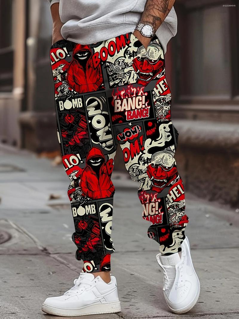 Men's Pants Trendy Urban Men Autumn Personalized Graffiti Print Soft And Comfortable Drawstring Outdoor Street Style