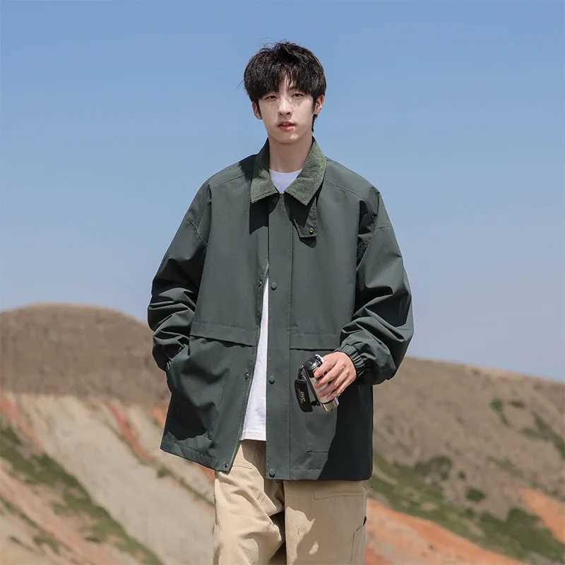 Spring and Autumn Lapel Mountain Jackets Windbreaker Trendy Solid Color Mens Coat Versatile Fashionable Cool Outdoor Unisex Top X250925