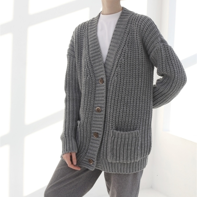 Spring Autumn winter Casual Knit coat wool long cardigan Thick Warm Jacket 210917