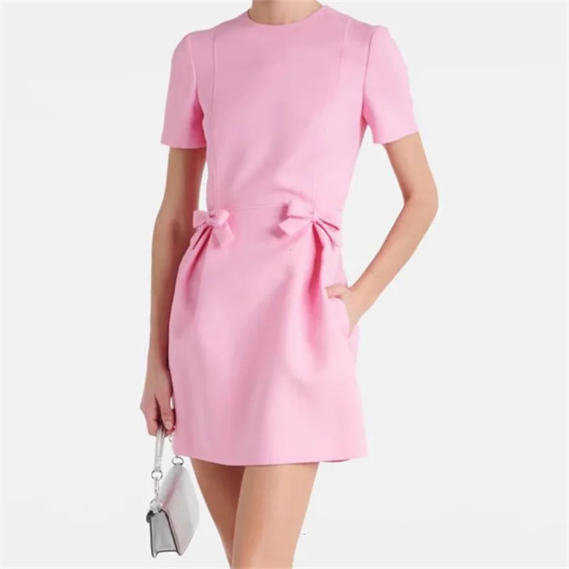 Elegant dresses for women Summer in Bow Decoration Short sleeved Dress Round neck slim fit mini skirt y2k short 240513