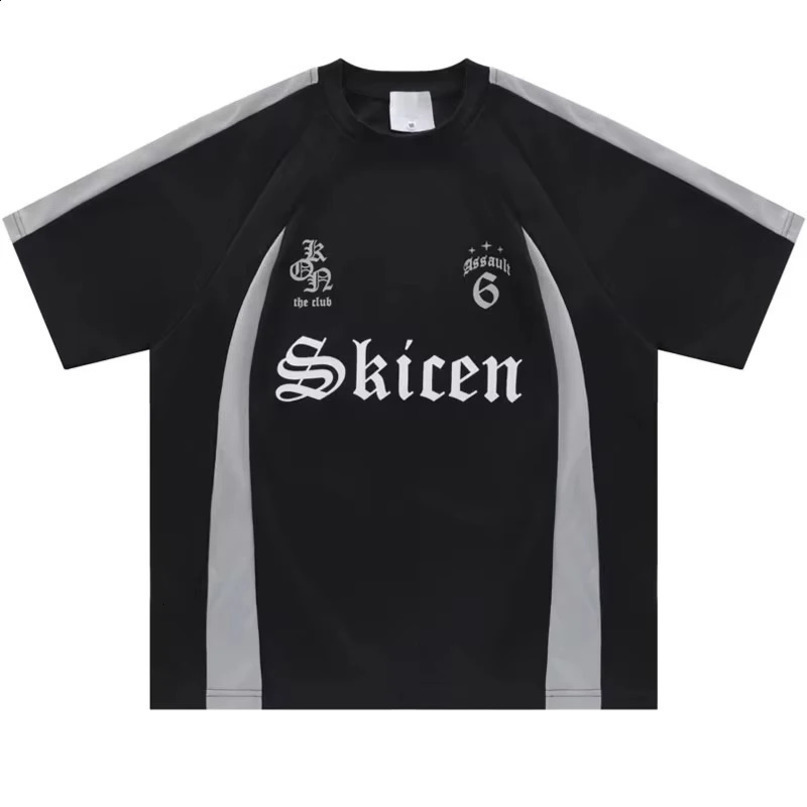 Y2K Retro Tshirt Hip Hop Alphabet Printing Patch Work Breathable Jersey Street Clothing Harajuku Casual Loose Top 240819