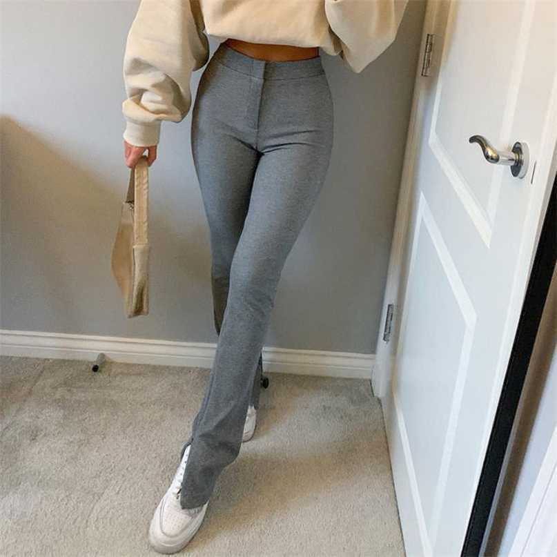 Streetwear Solid Sweatpants Tracksuit Women's Sports Pants Casual High Waist Side Split Autumn Skinny Long Trousers Capris 211101