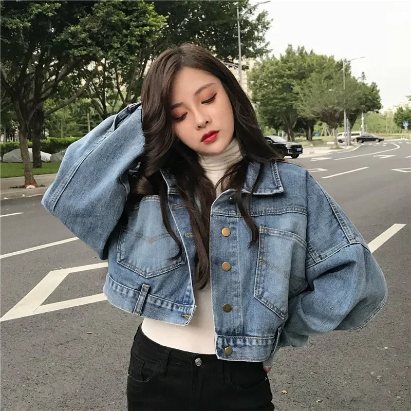 2023 Spring And Autumn Style Vintage Korean Batwing Sleeveless Denim Jacket Womens Cropped Versatile Loose Fit Blazer 250905
