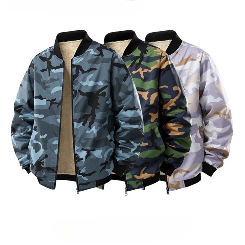 Mens American Fleece Workwear Tactical Outerwear Camouflage MA1 Bomber Jacket Autumn Winter Lambswool Military Flight Coat Men y250905