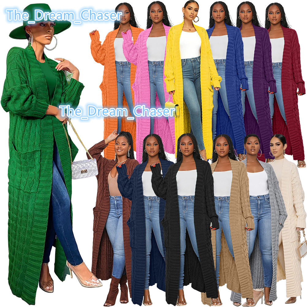 Cardigan Women Green Knitted Crochet Loose Full Sleeve Female Sweater 2022 Autumn Winter Warm Casual Office Lady Long Cardigans