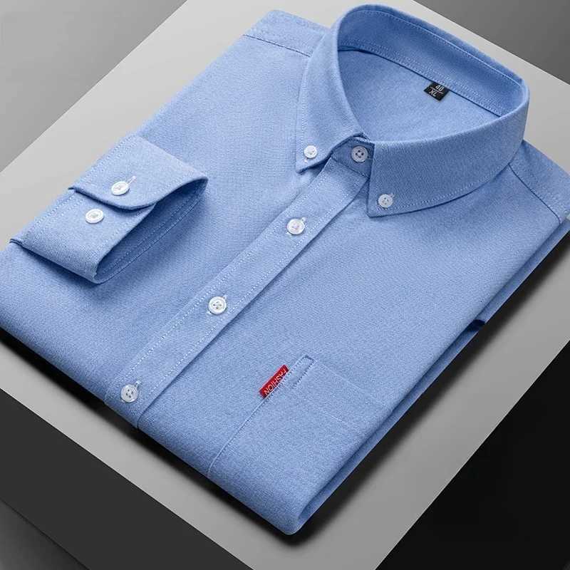 New 100 Pure Cotton Oxford Shirt For Men Long Sleeve Solid Casual Business RegularFit Formal Dress Shirts Social Blouse M5XL X250925