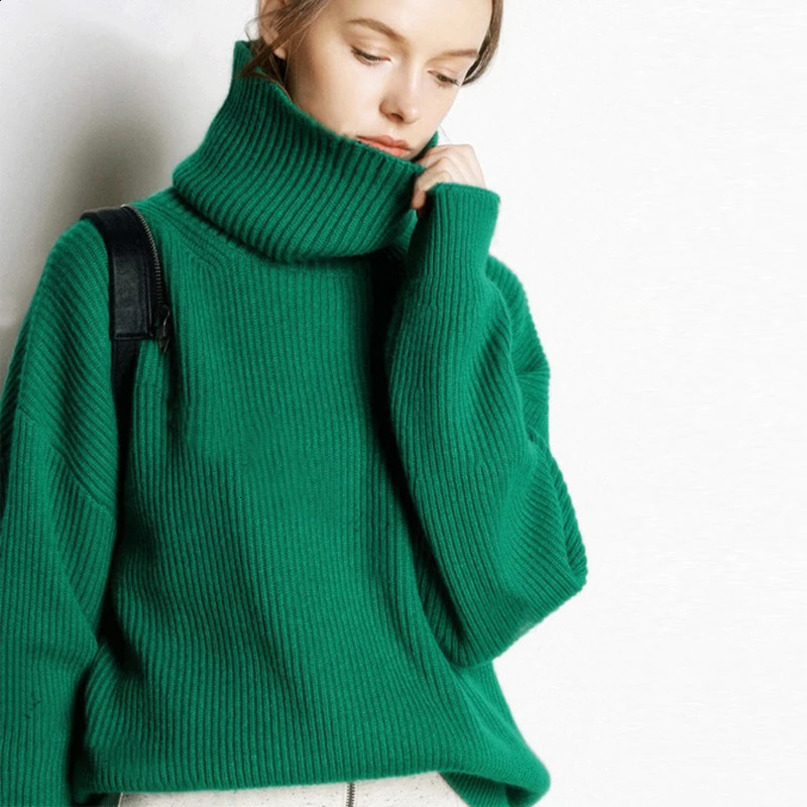 DY Wool Womens Sweater Autumn Winter Warm Turtlenecks Casual Loose Oversized Lady Sweaters Knitted Pullover Top Pull Femme 241216
