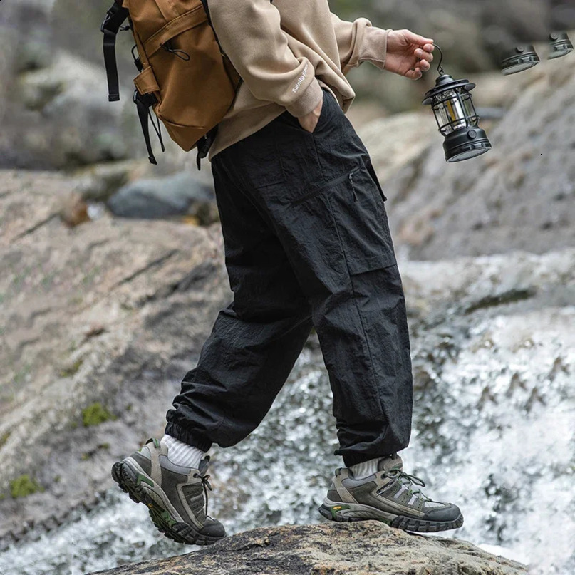 TFETTERS autumn mens cargo pants multi pocket waterproof solid color casual 100% nylon outdoor travel clothing 240816