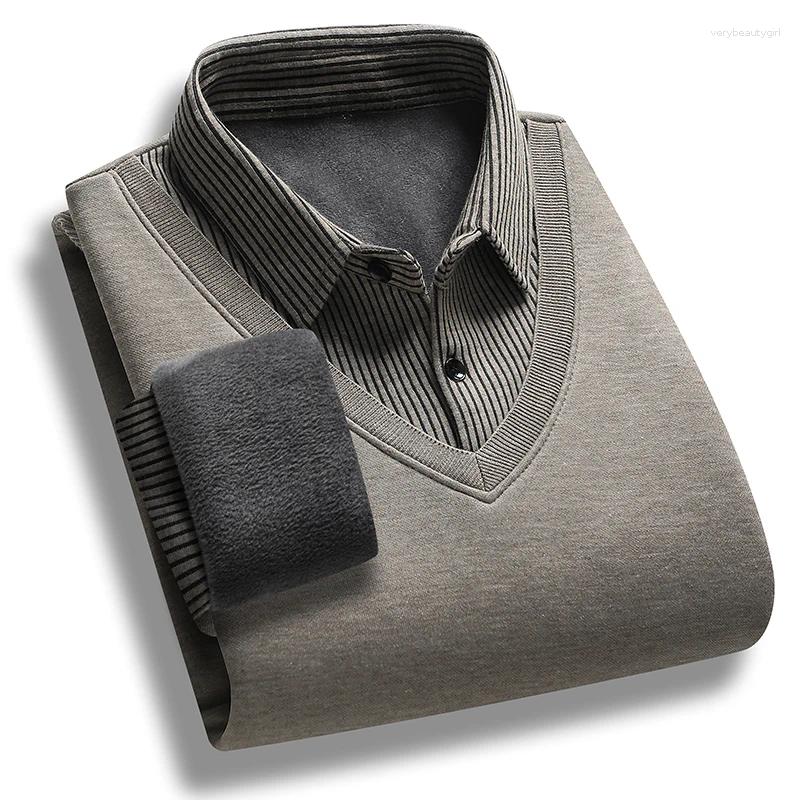 Men's Sweaters Thermal Mens Cardigan Winter Warm Pullovers Collar Fake Two Piece Knitwear Dad Gift Thick Male Clothing Casual