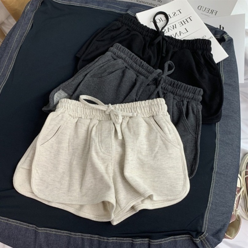Womens Shorts Summer Loose Women Fashion Casual Fitness Ladies Grey Black Solid High Waist Elastic 230404