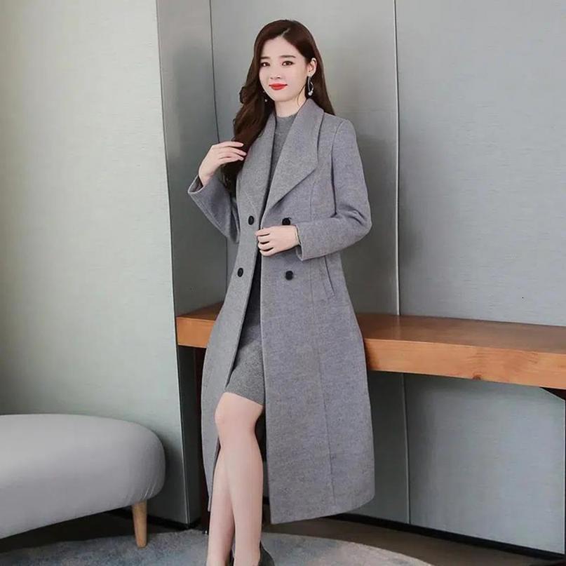 Womens Jackets Charming Warm Pockets Windproof Lady Winter Solid Color MidCalf Length Buttons Woolen Jacket Coat Cardigan Coldproof 230224