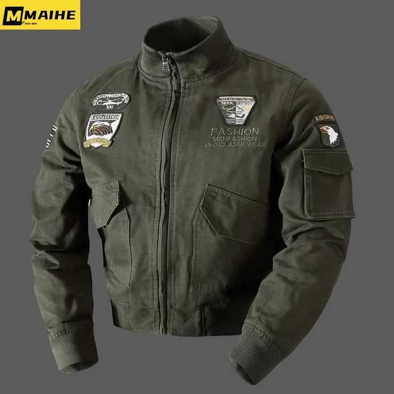 Retro Bomber Jackets Men Autumn Spring Embroidery Airplane Pilot Cargo Jackets Male Stand Collar Embroidery Tactical Coats X250925