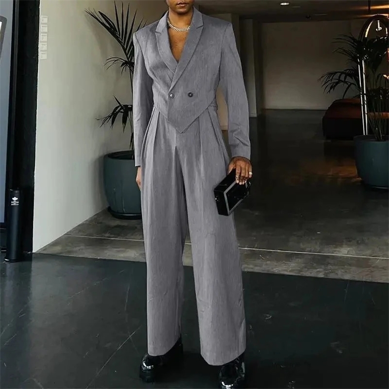 Spring and Autumn Mens Loose Long sleeved Novelty Small Suit Straight leg Pants Two piece Mens Set 240518
