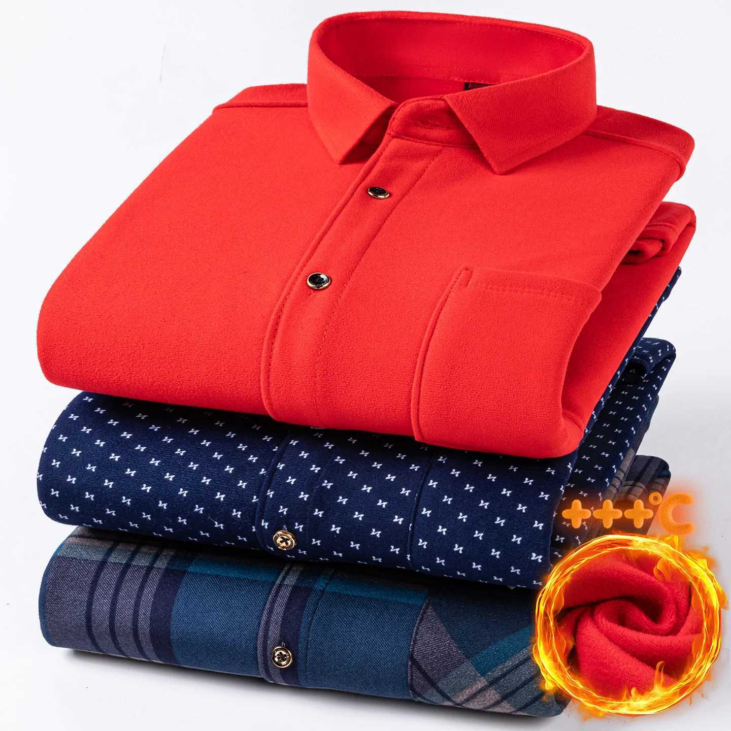 Plus Size 8XL 7XL 6XL Mens Thickene Shirt Long Sleeve Fleece Warm Winter Autumn Casual Soft Print Daily Thermal Male Clothing X250925
