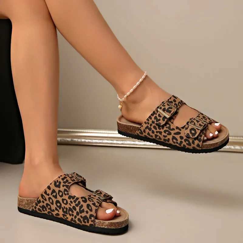 Ladies Shoes 2025 Brand Open Toe Womens Slippers Fi Leopard Print Casual Summer Belt Buckle Plus Size Rome Flat SlippersXJ250925