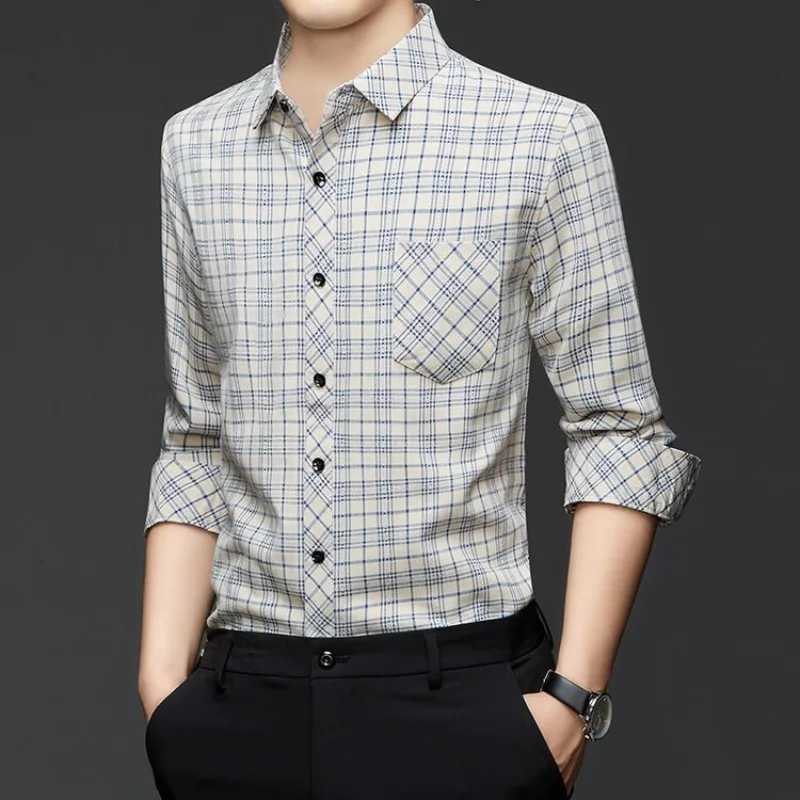 Mans Checkered Shirts Cotton and Hemp Plaid Long Sleeve Autumn Tees Tops Casual Men Loose Thin Spring Fashion Quality Clothes X250925
