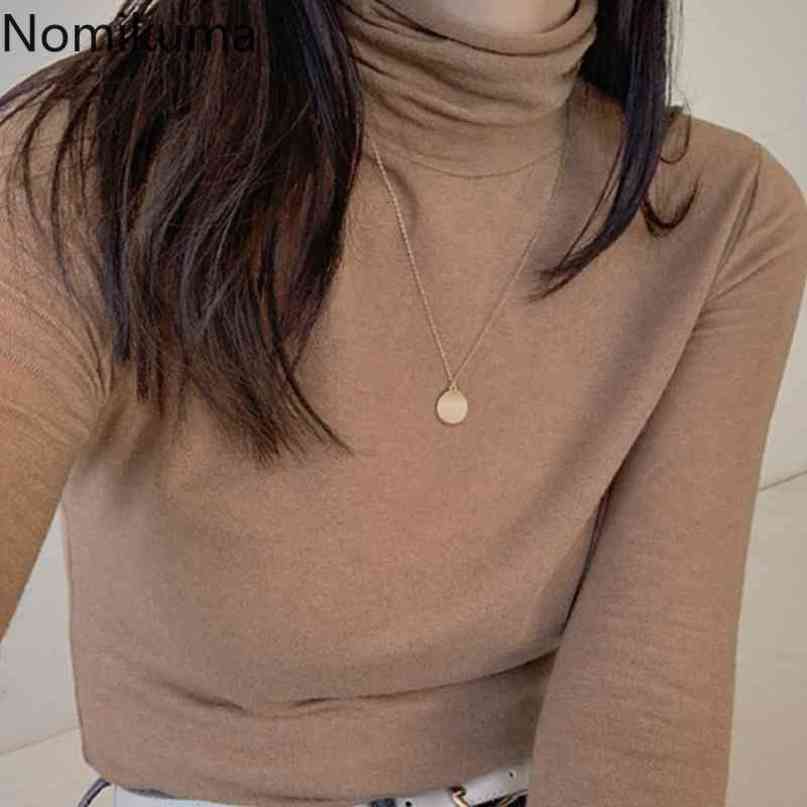 Nomikuma Autumn Winter Thin Turtleneck Basic Pullover Tops Korean Solid Slim Long Sleeve Women Sweater 6C921 210427