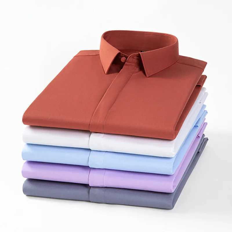 Hidden Placket Shirt Bamboo Fiber Micro Elasticity Casual Shirts Men Long Sleeve Slim Fit Easy Care Business Antiwrinkle 6XL X250925
