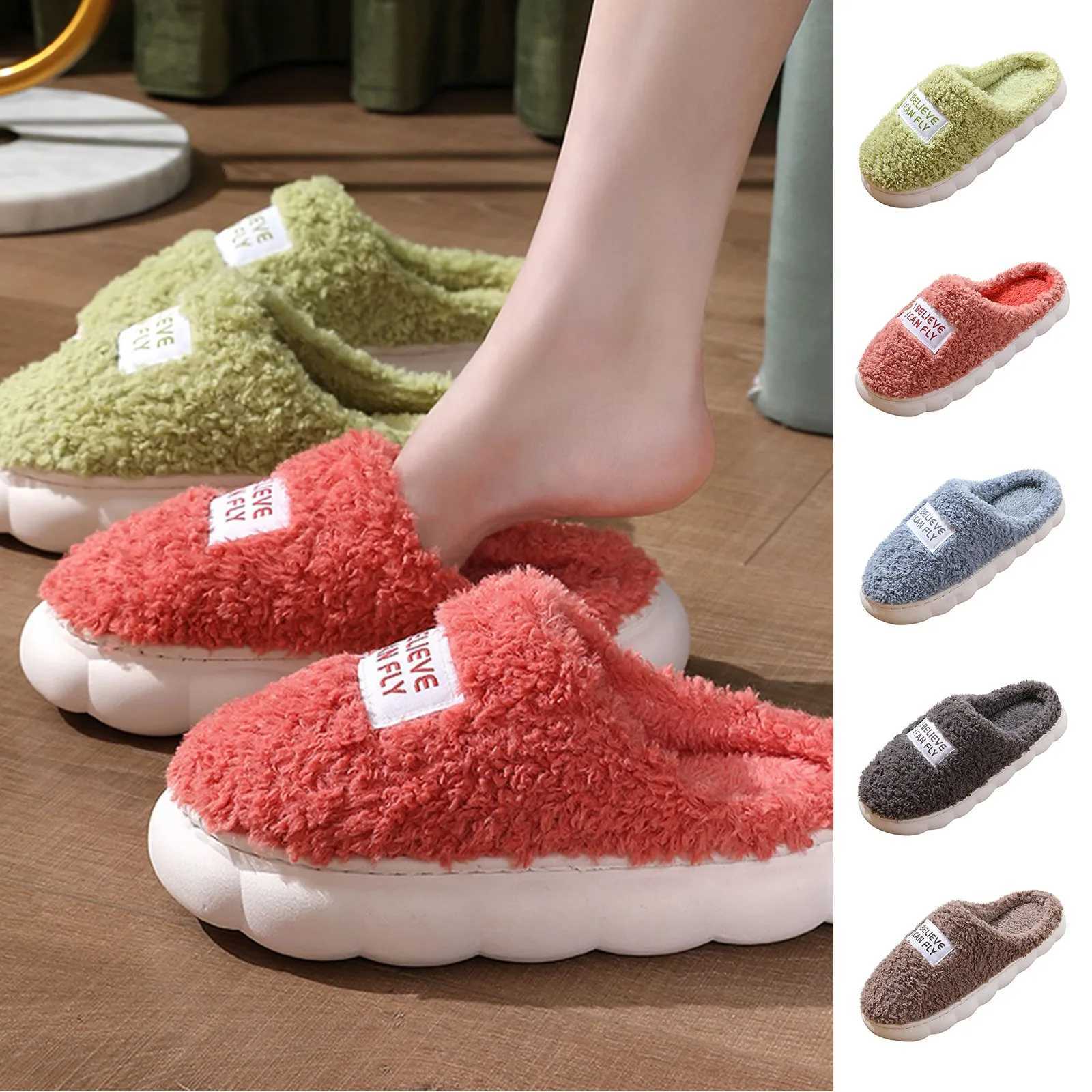 Thick Sole Home Indoor Outside Men And Women Couples Winter Household Warm Fluffy Slippers High Heels Plush Cott Shoes LadiesXJ250925