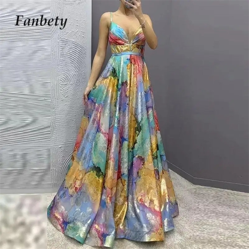 Elegant Lady Backless Pleated Big Hem Dress Summer Sling V Neck Splicing High Waist Dress Sexy Leaf Print Women Long Party Dress 240318