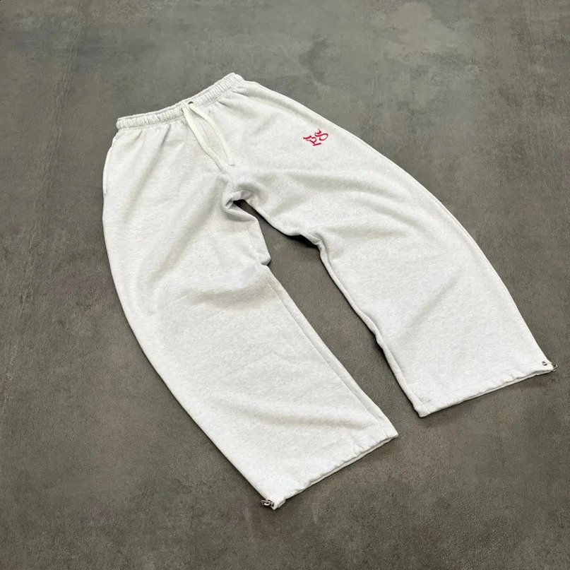 American retro solid color sports pants Y2K Harajuku letter embroidery casual mens street hiphop trend loose straight 240816
