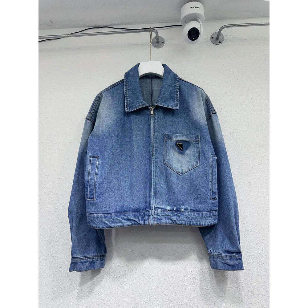 Designer jacket women cropped denim jacket oversized gradient wash style lightweight zipper jean coat fashion Logo distressed casual trucker jacket