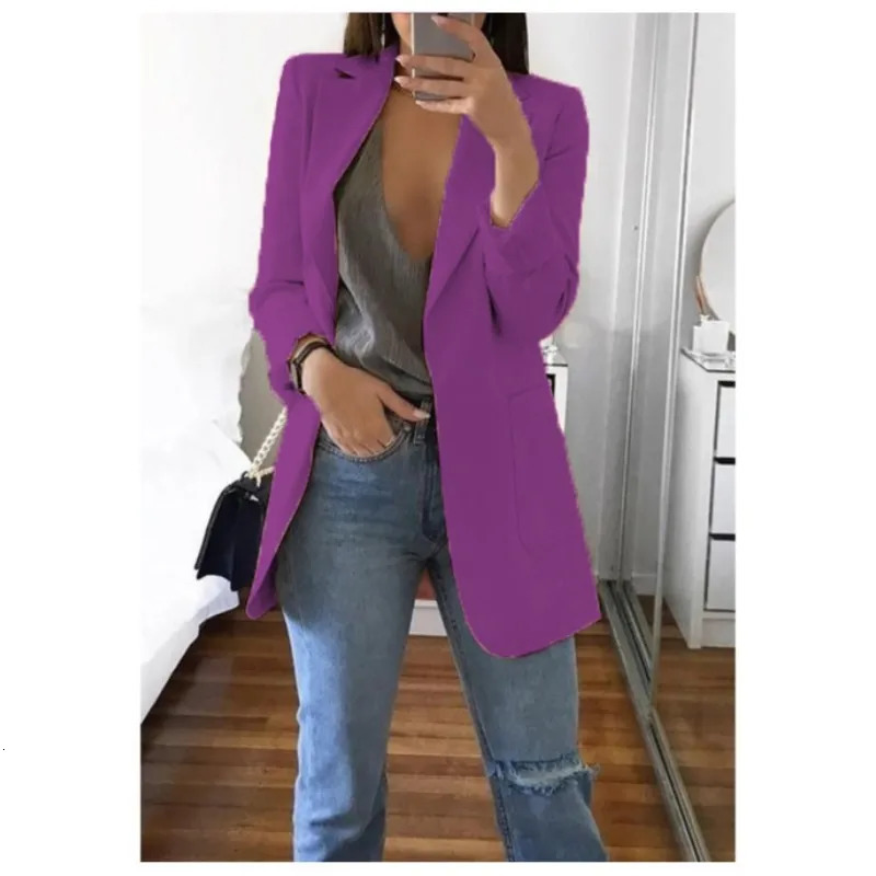 Autumn And Winter Womens Fashion Solid Color Polo Neck Slim Fit Coat Elegant Long Sleeve Pocket Casual Suit S3XL 250905