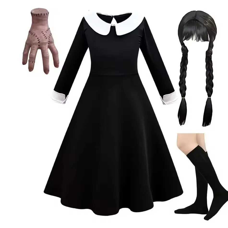 Gothic Black Dress Halloween Costume for Girls 2025 Party Ball Gown Children Cosplay Adams Family Vestido W250925