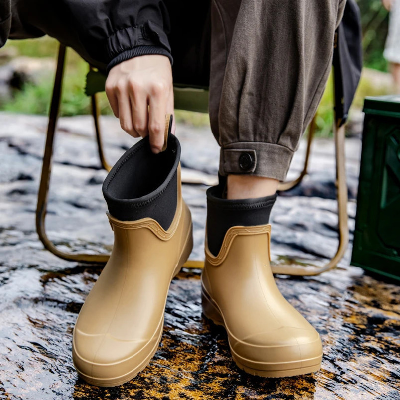 Womens Adult Water Boots Stylish Rain Shoes for Outdoor Wear Rubber Shoes Waterproof Galoshes Short-cylinder Rain Boots 250422