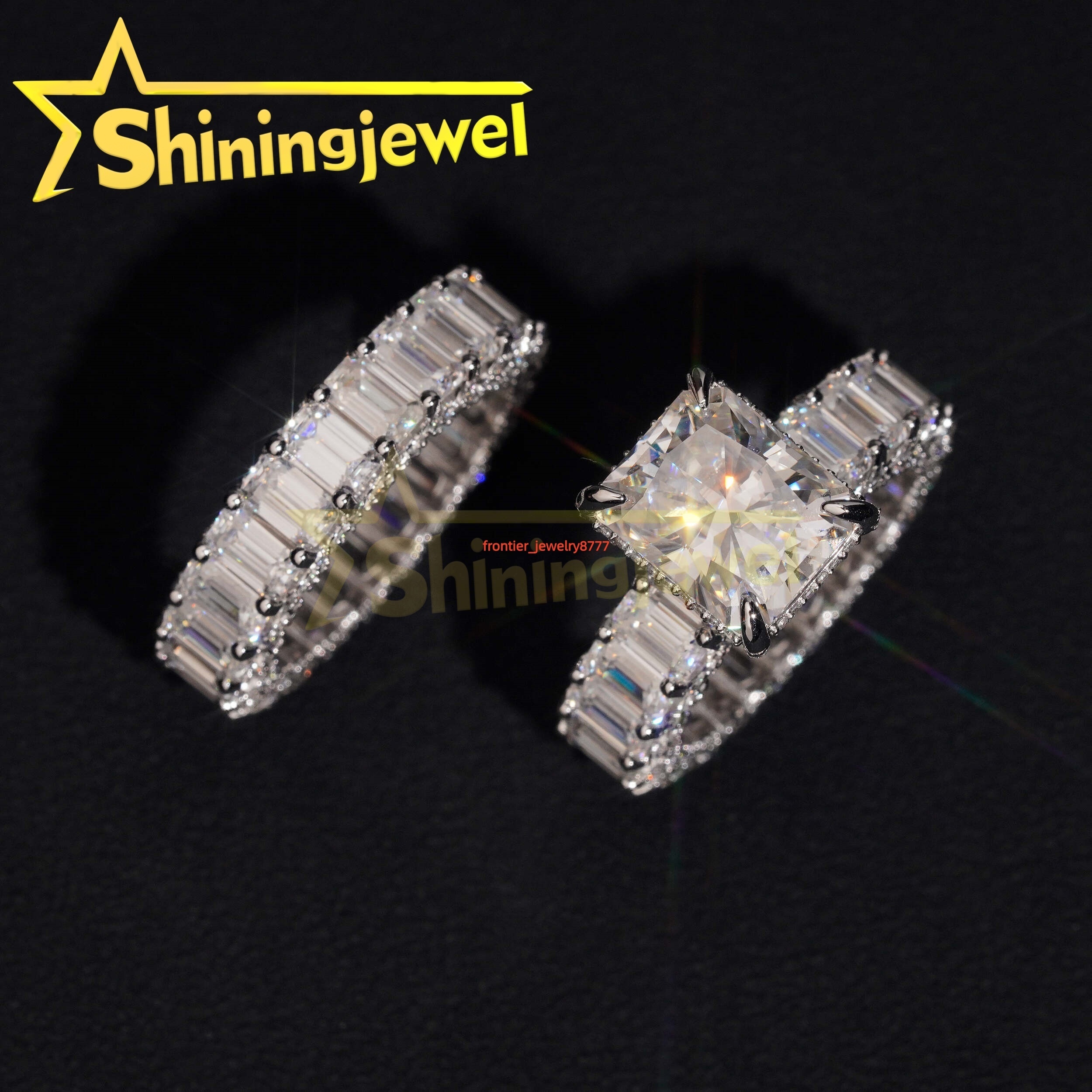 Hot Sale Wedding Set Ring Moissanite VVS Pass Diamond Test Band Ring 925 Sliver Gold Plated Radiant Moissanite Diamond Rings