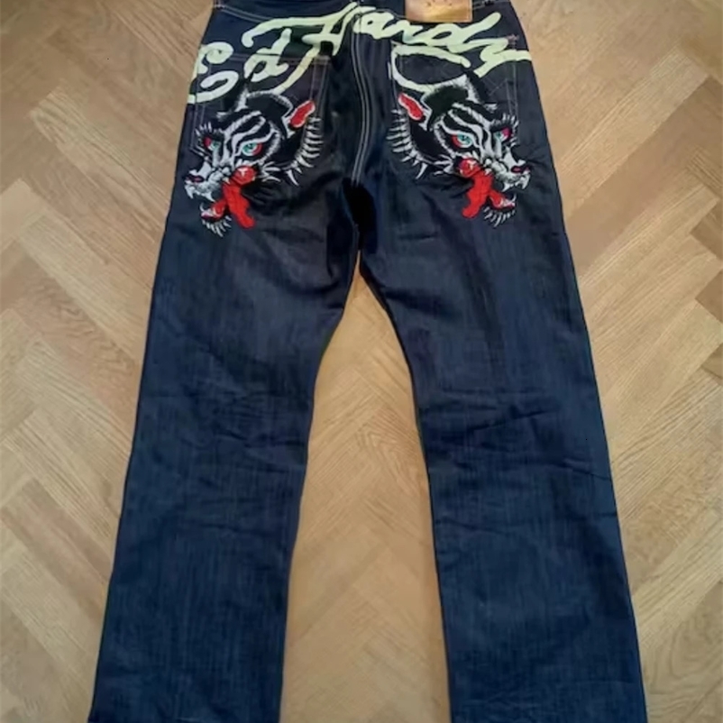 y2k retro high street tiger jeans European and American street hip-hop mens slim dark straight long pants jeans for women 240429