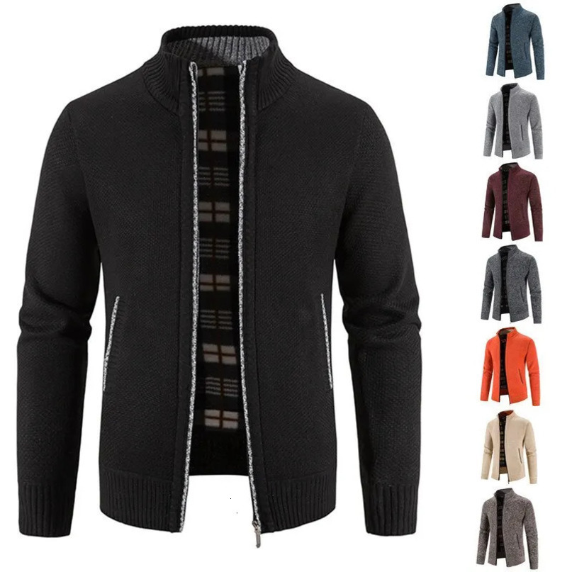 Mens Jackets Jacket Sweater Autumn Winter Warm Quality StandUp Collar SlimFit Zippered Top Solid Cotton Thick Sports Trench Coat 231018