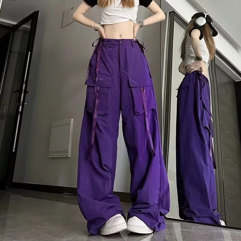 American Vintage Dopamine Baggy Purple Cargo Pants With Large Pockets For Women 240513