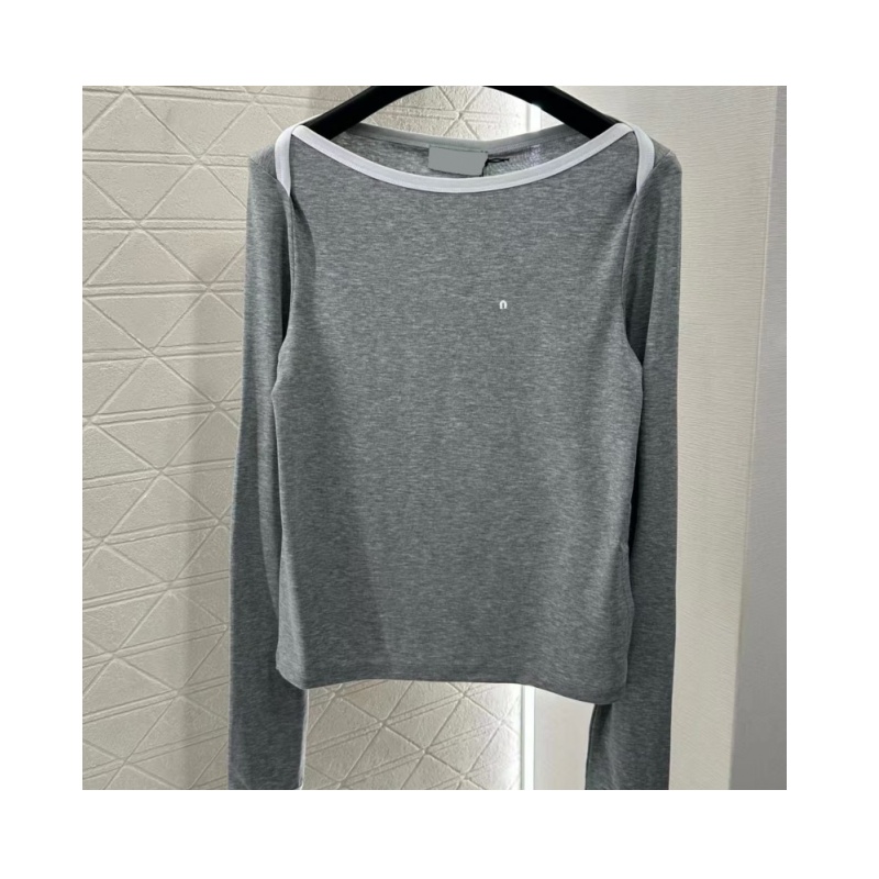 Fashion woman shirt designer tshirt women long sleeved shirts top stand collar see through white versatile base shirt trendy gray patchwork womens c
