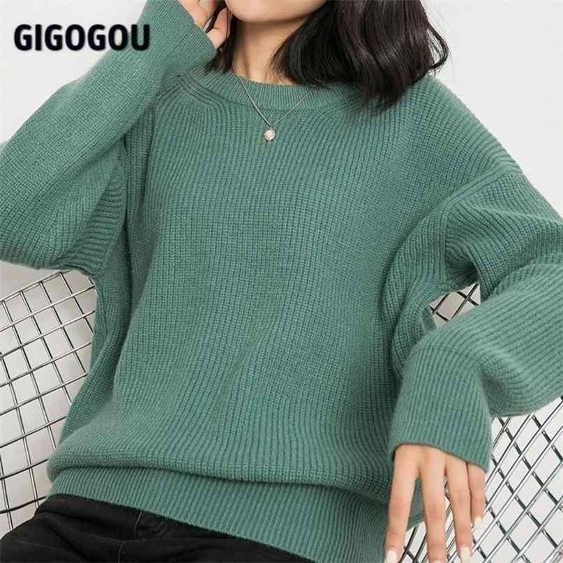 GIGOGOU Corase Knit Warm Sweater Women Basic Pullovers Autumn Winter Cashmere Sweaters Casual Loose Oversized Female Jumper Top 210917