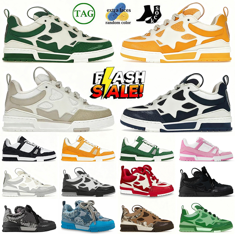 Designer Virgil Skate Shoes Casual Trainers Luxury Calfskin Leather Mens Women Skates Low Trainer Plate-forme Flat Sole Sneakers Outdoor Tennis Shoe