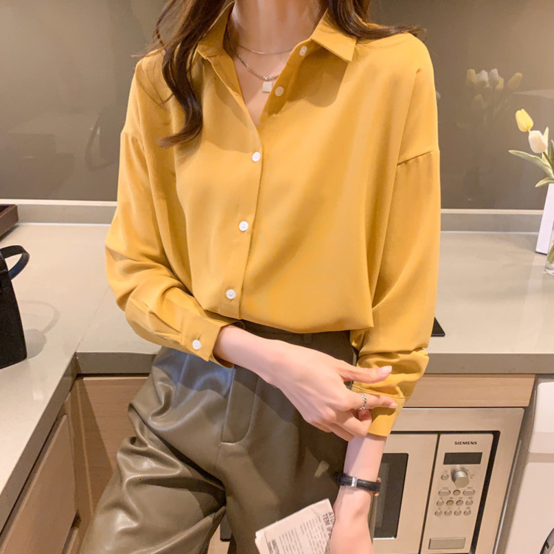 Womens Blouses Shirts Spring Autumn Long Sleeve Women White Loose Female Tops BF Korean Style Elegant Blusas Black Yellow Purple 230404
