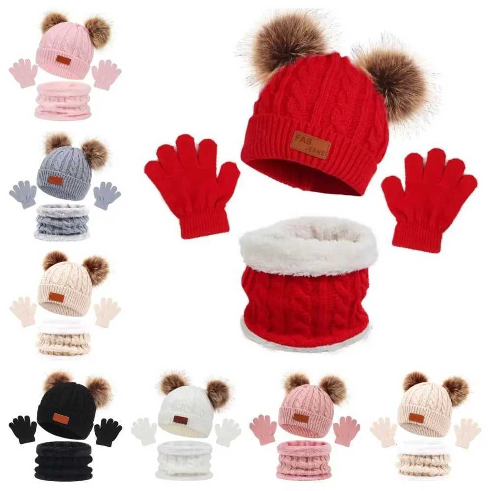 3pcs New Solid Color Baby Hat Scarf Gloves Set Outdoor Warm Thicken Toddler Bonnet Windproof 15Y Pp Knitted Hats Winter X250925