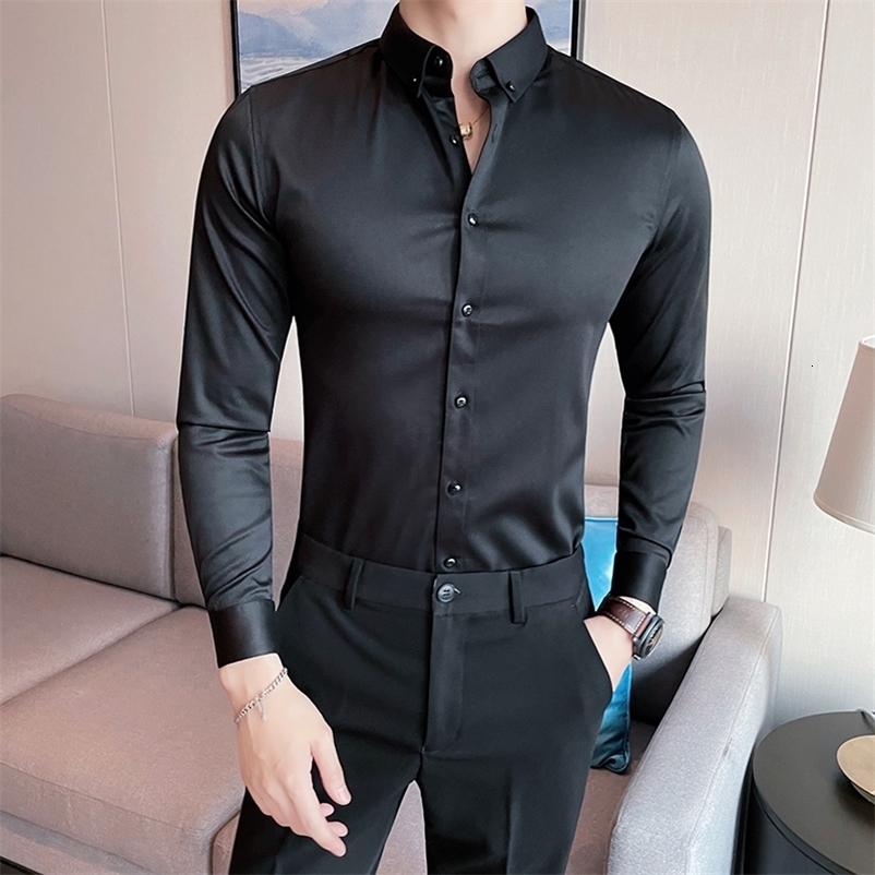 Men's Casual Shirts Plus Size 5XL-M British Style Solid Long Sleeve Shirt Men Clothing Simple Slim Fit Business Chemise Homme Formal Wear 23013