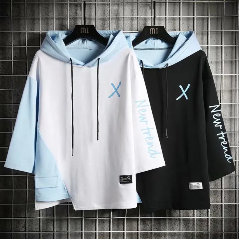 Men Hooded TShirt Korean Mens Fashion Tshirts Summer Outdoor Casual Shortsleeved Hiphop Clothing Streetwear 240601