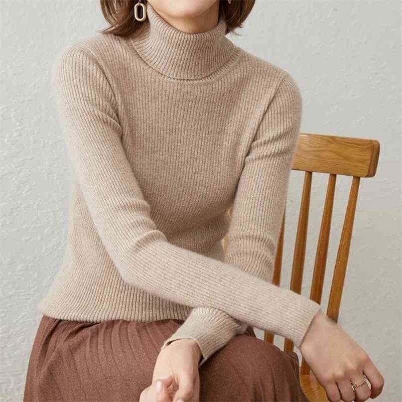 Knitted Turtleneck Women's Sweater Oversize Long Sleeve Autumn Winter Warm Ladies Sweaters Solid All-match Top Female Jumper 210917