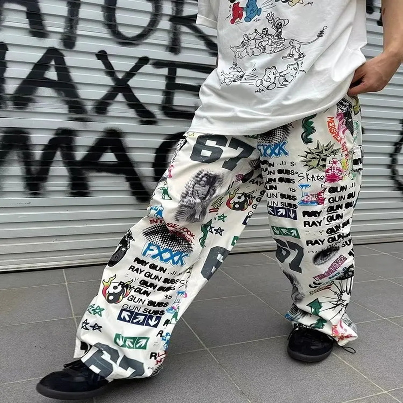 Mens Y2K streetwear American style graffiti merchandise pants mens letter printing casual 240816