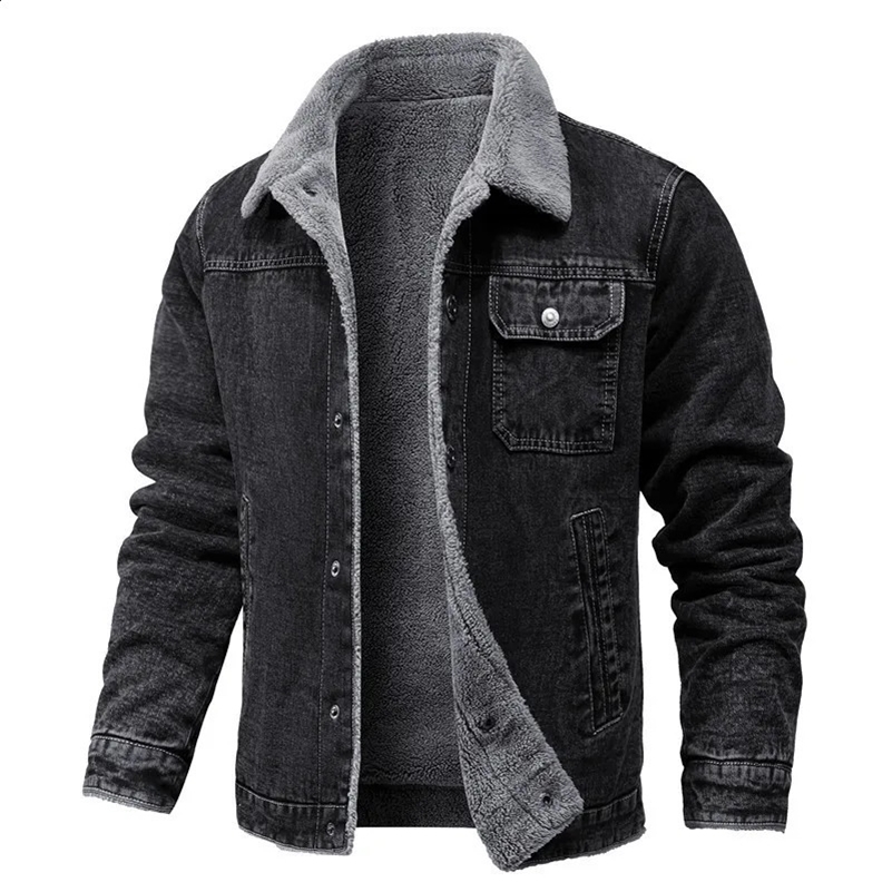 Winter Mens Jacket Highquality Lapel Lamb Hair Thickened Warm Coat Korean Fashion Casual Tight Denim Jackets 5XL Men Clothing 241203Y