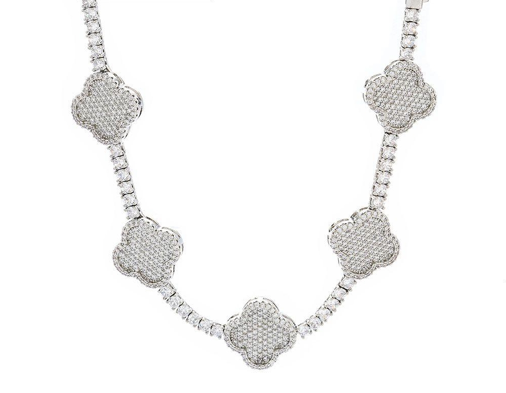 necklace designer necklace Luxury Full Diamond Tennis Chain Necklace Bling CZ Stone Four-Leaf Clover Tennis Chain Hip Hop Jewelry for Rappers Z
