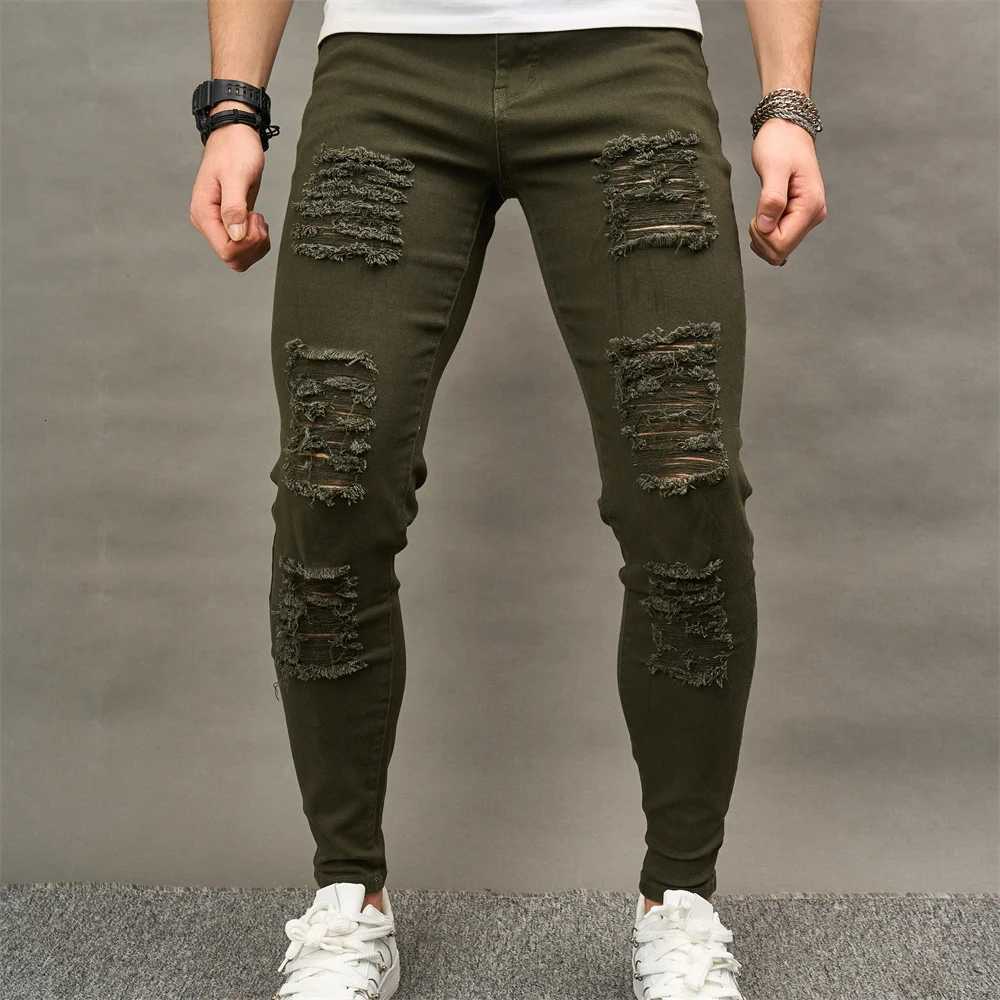 Men Street style Holes Skinny Beggar Jeans Good Quality Distressed Mens Slim Pencil Denim Pants Male Clothing W250925