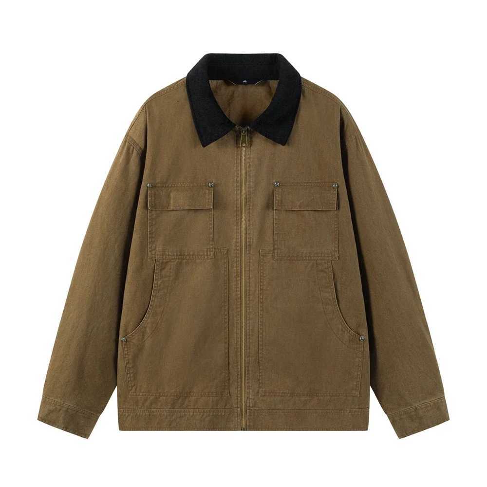 Mens Washed Cotton Denim Jacket American Vintage MultiPocket Lapel Workwear Jacket Men 2025 LooseFit Business Casual Menswear X250925