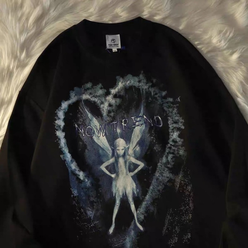 Women's Hoodies Sweatshirts Deeptown Gothic Emo Printed Oversize Black Hoodies Women Punk Harajuku Hippie White Crewneck Sweatshirt Mall Goth T